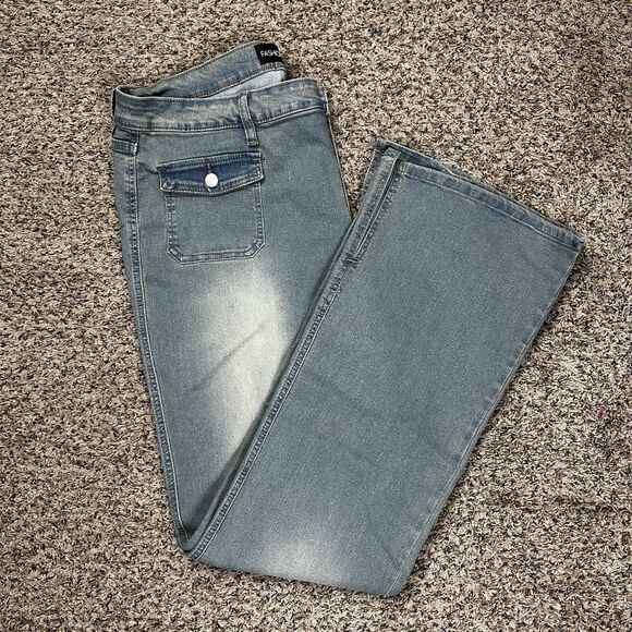 Fashion Nova Vintage Wash Blue Jeans Ankle Slits Women's Plus Sz 18 YJ23DN22 - Picture 3 of 12